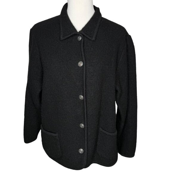 Appleseeds Boiled Wool Shirt Jacket Black Size XL Chunky Button Front Pockets - Picture 3 of 15